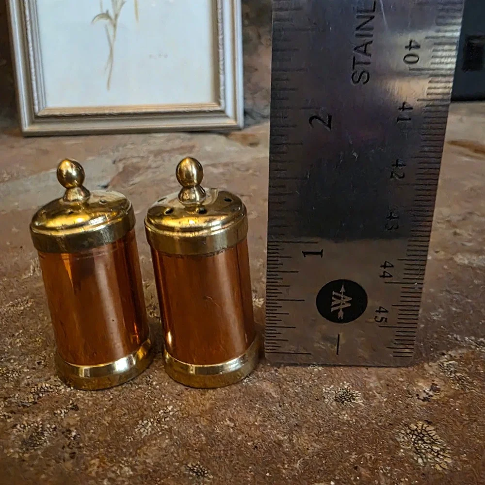Vintage Made in Italy Copper and Brass Salt and Pepper Shakers Set Mini MCM